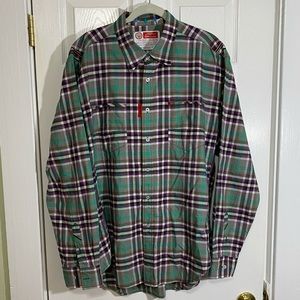 ROBERT GRAHAM Purple/Green Plaid Buttn Shirt XXL